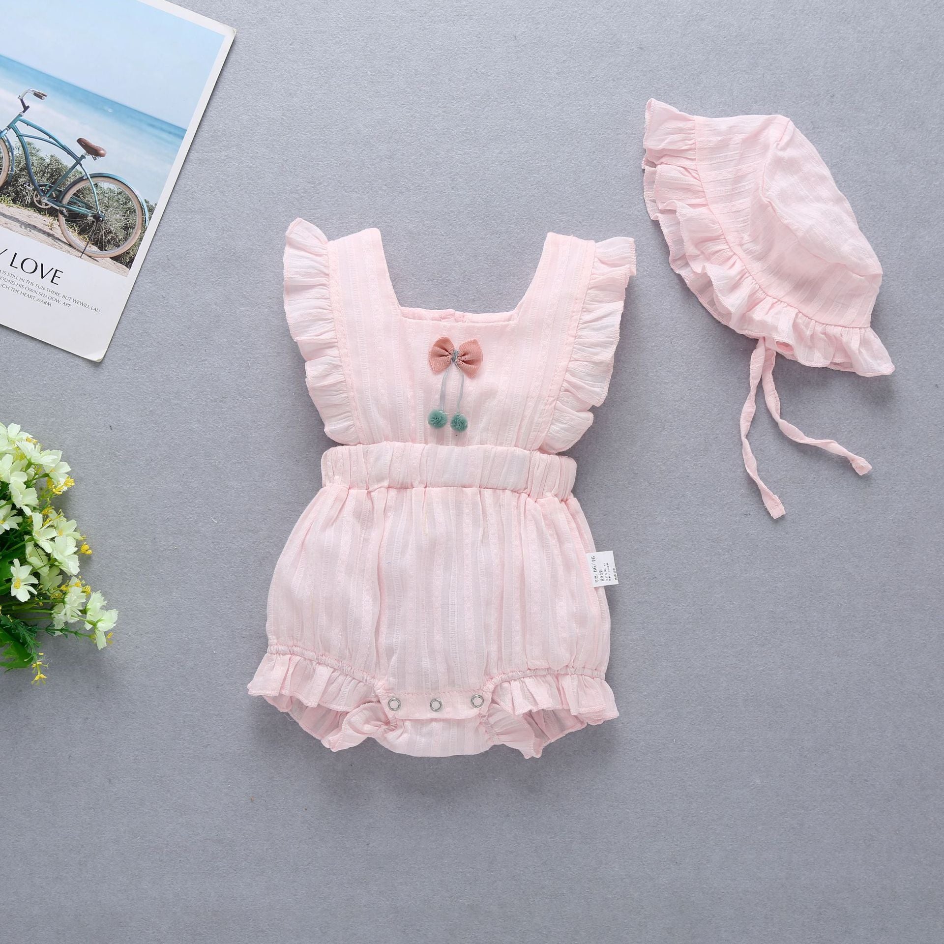 Charming Yellow Ruffle Baby Romper and Matching Sunhat Set