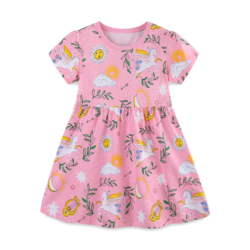 Girls' Magical Pegasus & Celestial Print Pink T-Shirt