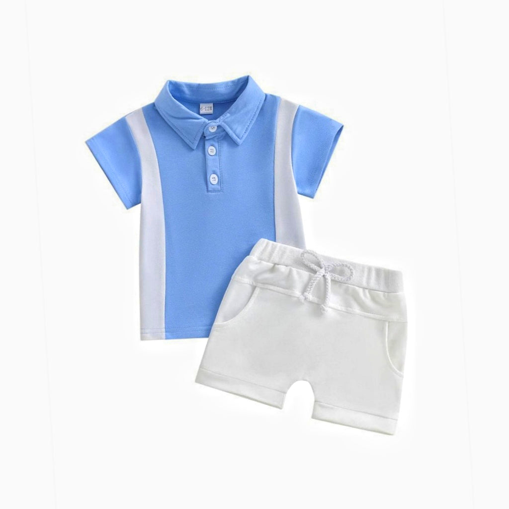 Boys Colorblock Polo Shirt & Shorts Outfit Set