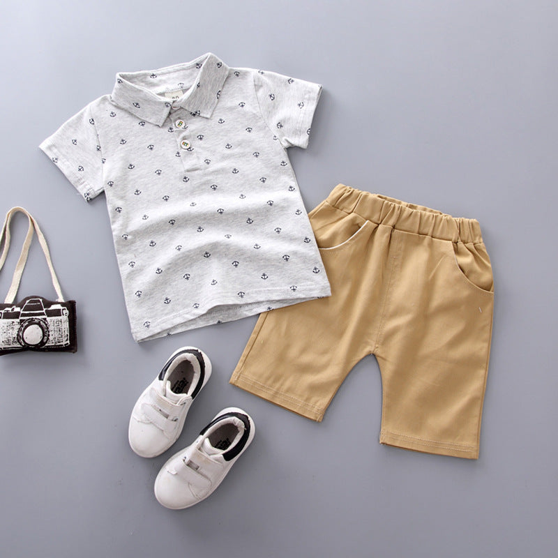 Nautical Anchor Print Polo Shirt and Khaki Shorts