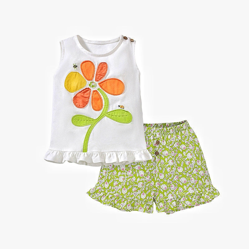 Girls' Floral Ruffle Shorts Outfit Set