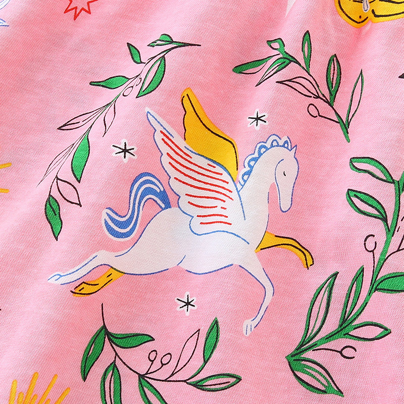 Girls' Magical Pegasus & Celestial Print Pink T-Shirt