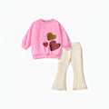 Girls' Hearts Pink Sweatshirt & Flare Pants Set