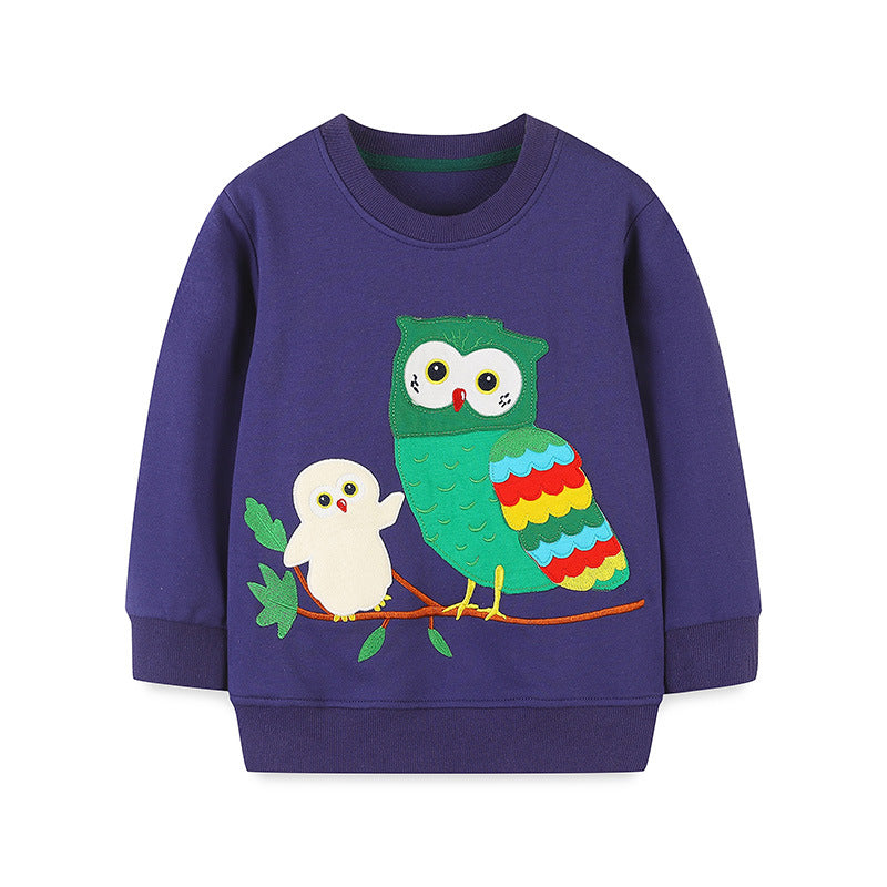 Deep Purple Owl Appliqué Sweatshirt for Kids