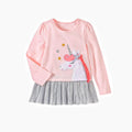 Girls' Unicorn Applique Pink & Silver Pleated Dress