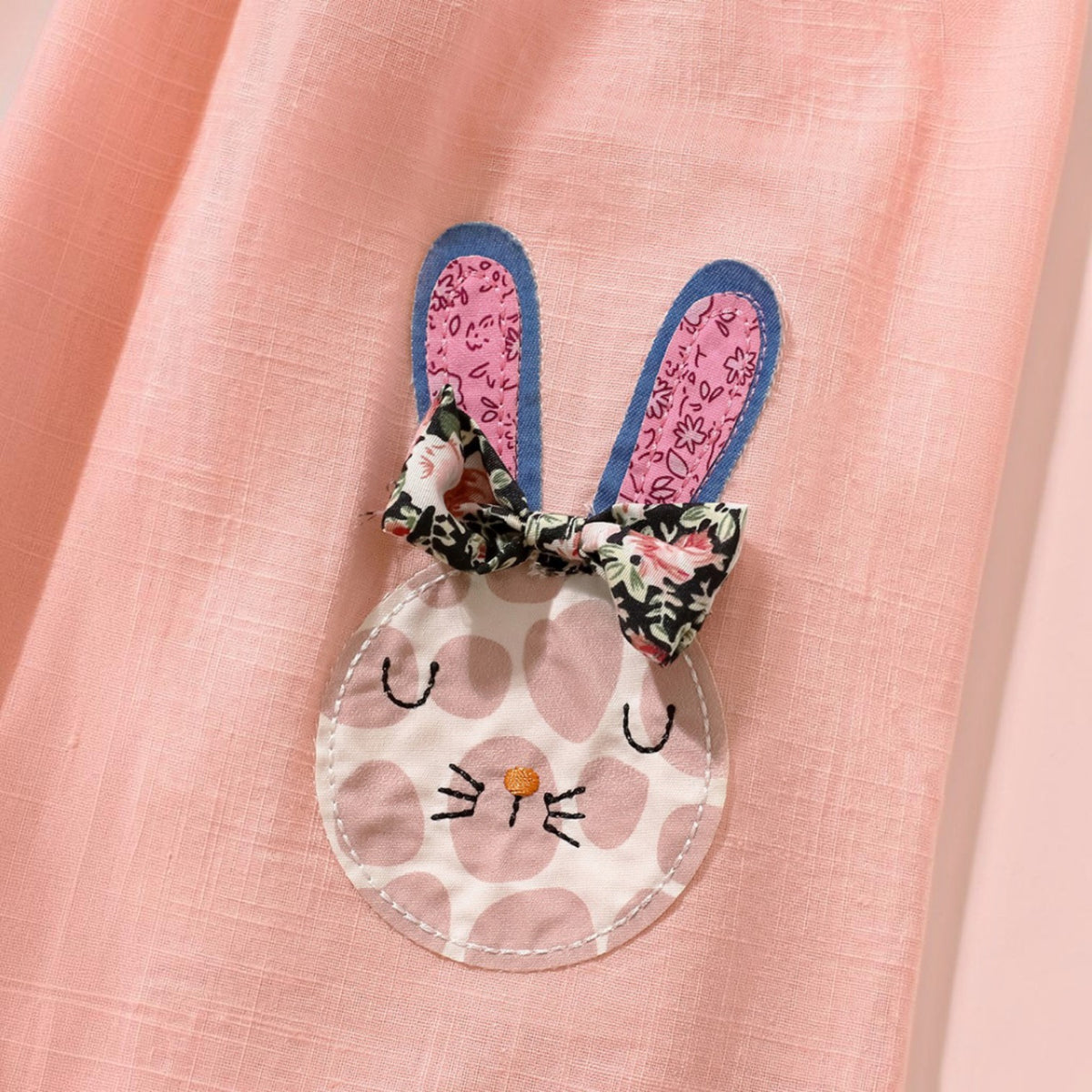 Girls'Bunny Pocket Peach Dress