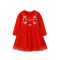 Girls' Embroidered Birds & Flowers Red Dress