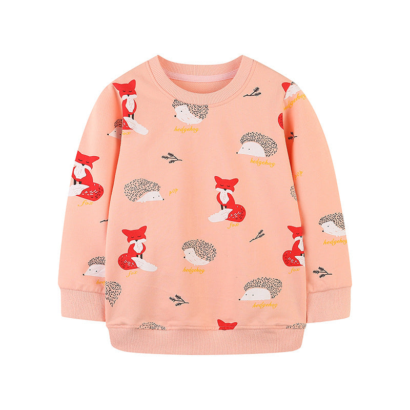 Woodland Fox and Hedgehog Peach Long-Sleeve Sweatshirt