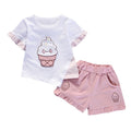 Cream & Cherry Print Toddler Top and Ruffled Shorts Set