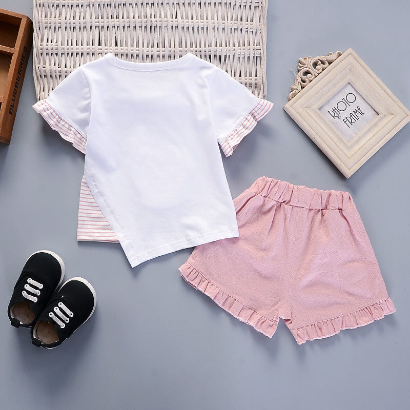 Cream & Cherry Print Toddler Top and Ruffled Shorts Set