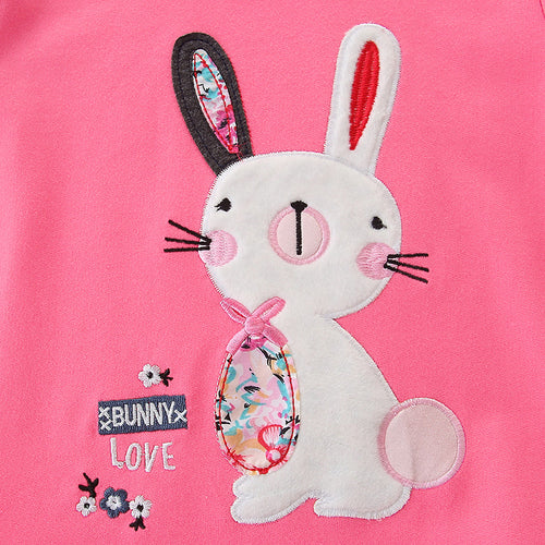 Cute Bunny Applique Pink Long-Sleeve Sweatshirt