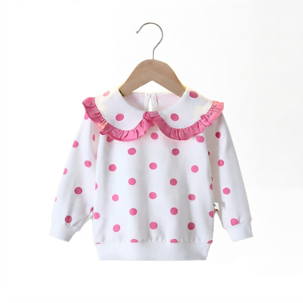 Toddler Girls Polka Dot Ruffle Collar Long-Sleeve Sweatshirt