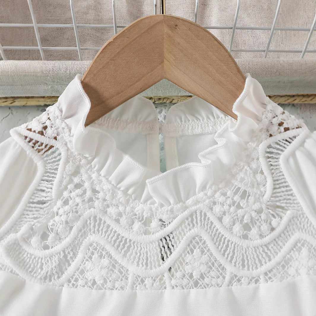 Girls White Lace Top and Green Skirt Outfit Set