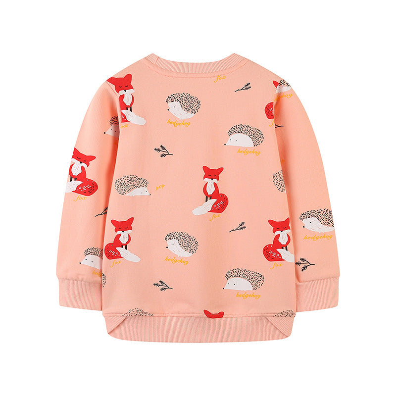 Woodland Fox and Hedgehog Peach Long-Sleeve Sweatshirt