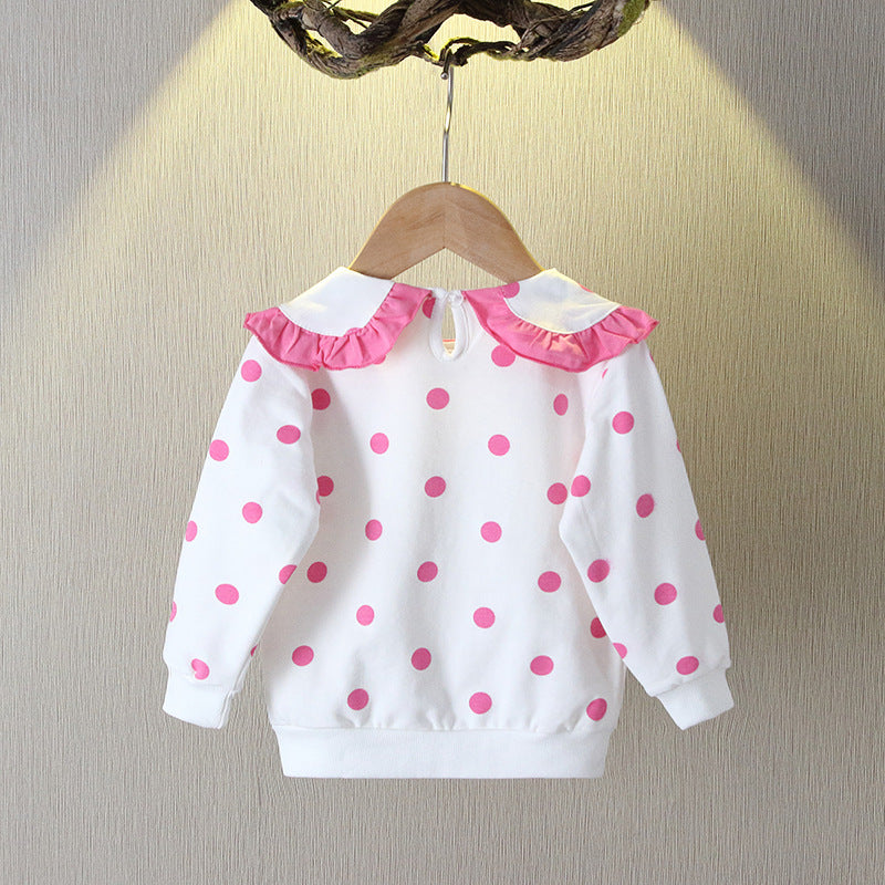 Toddler Girls Polka Dot Ruffle Collar Long-Sleeve Sweatshirt
