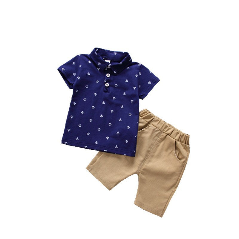 Nautical Anchor Print Polo Shirt and Khaki Shorts