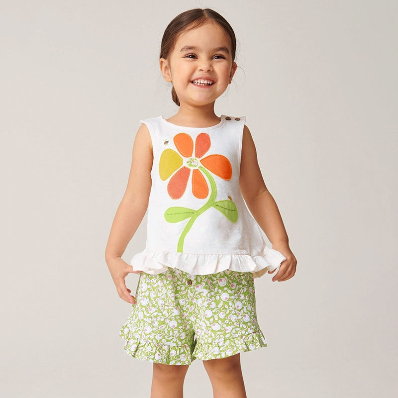 Girls' Floral Ruffle Shorts Outfit Set