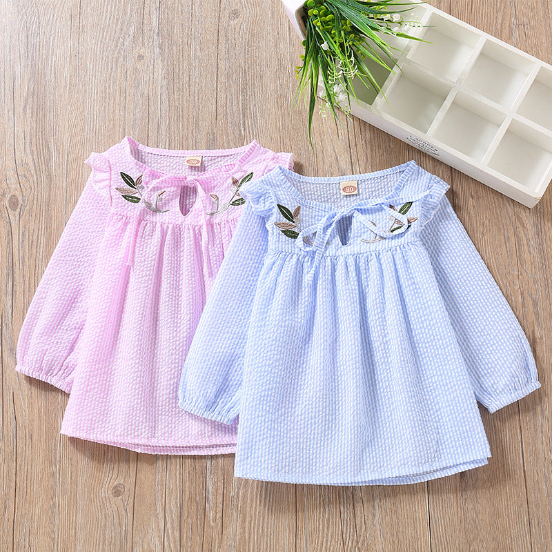 Girls Gingham Embroidered Long-Sleeve Tunic