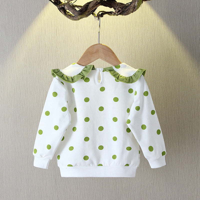 Toddler Girls Polka Dot Ruffle Collar Long-Sleeve Sweatshirt