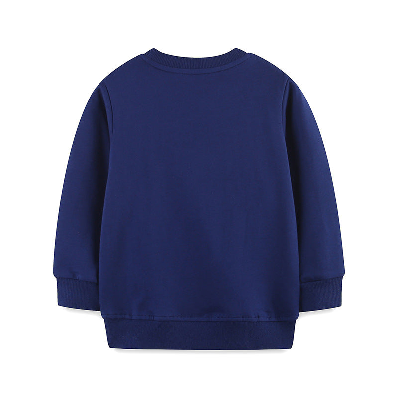 Kids Christmas Reindeer Applique Navy Blue Long-Sleeve Sweatshirt