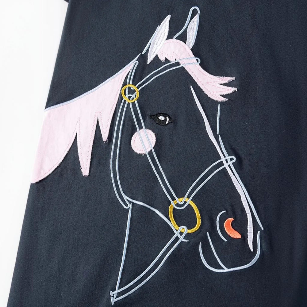 Girls' Dark Navy Horse Polo Dress
