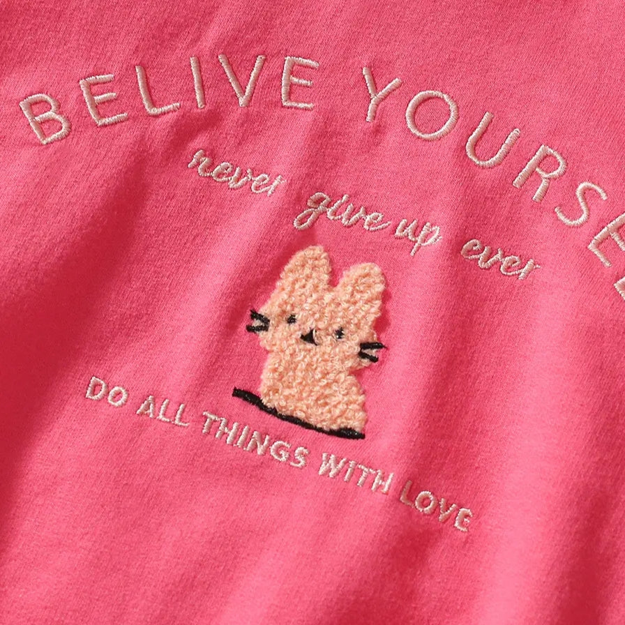Girls' "Believe Yourself" Motivational Sweatshirt & Heart Print Leggings Set