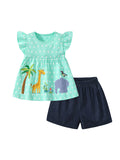 Safari Animal Polka Dot Tunic and Denim Shorts Set