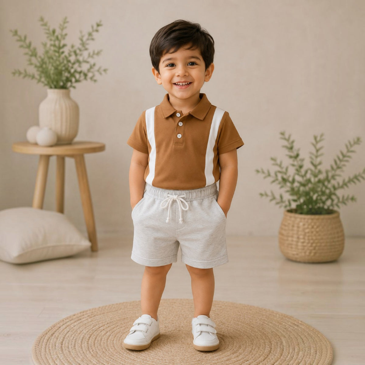 Boys Colorblock Polo Shirt & Shorts Outfit Set