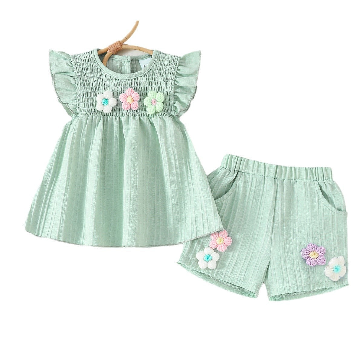 Girls' Smocked Floral Ruffle Tunic & Shorts Set